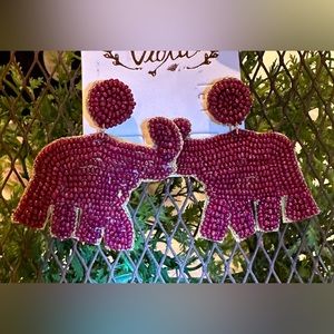 Maroon Elephant Mascot Seed Bead Gameday Earrings